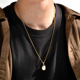 Men's Square Stone Necklace, Geometric Shell Pendant Collar