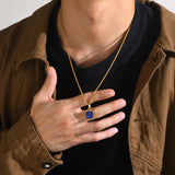 Men's Square Stone Necklace, Geometric Shell Pendant Collar
