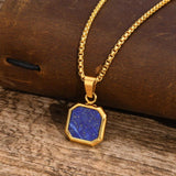 Men's Square Stone Necklace, Geometric Shell Pendant Collar