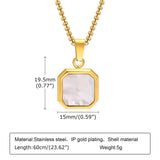 Men's Square Stone Necklace, Geometric Shell Pendant Collar