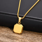Men's Square Stone Necklace, Geometric Shell Pendant Collar