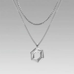 Hexagon Pendant Geometric Necklace with Rope Cuban Chain