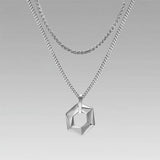 Hexagon Pendant Geometric Necklace with Rope Cuban Chain