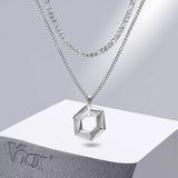 Hexagon Pendant Geometric Necklace with Rope Cuban Chain