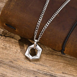 Hexagon Pendant Geometric Necklace with Rope Cuban Chain