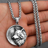 Viking Retro Wolf Head Pendant Stainless Steel Necklace