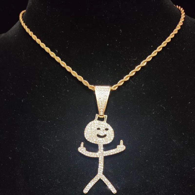 Men Women Hip Hop Stickman Pendant Necklace