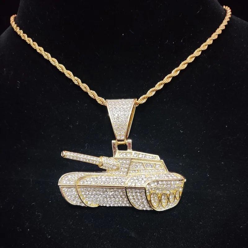 Hip Hop Tank Shape Pendant Necklace Iced Out Bling Pendants Jewelry