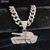 Hip Hop Tank Shape Pendant Necklace Iced Out Bling Pendants Jewelry
