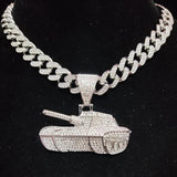 Hip Hop Tank Shape Pendant Necklace Iced Out Bling Pendants Jewelry