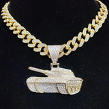 Hip Hop Tank Shape Pendant Necklace Iced Out Bling Pendants Jewelry