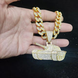 Hip Hop Tank Shape Pendant Necklace Iced Out Bling Pendants Jewelry