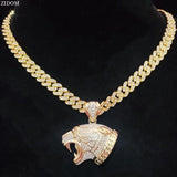 Hip Hop Leopard Pendant Necklace Cuban Chain Hiphop Iced out Bling Necklaces