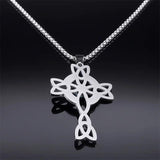 Wicca Celtic Knot Cross Necklace Silver Stainless Steel Witch Jewelry