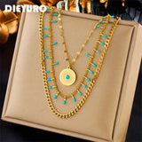 Bohemia Sun Stone Pendant Necklace Multi-layer Chain Jewelry
