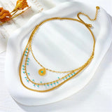 Bohemia Sun Stone Pendant Necklace Multi-layer Chain Jewelry