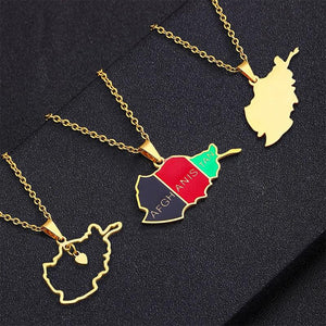 Afghanistan Map Flag Pendant Necklaces for Afghan Men Women