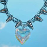 Egirl Rivets Heart Choker Necklace Women Grunge Rock Y2k Jewelry