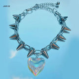 Egirl Rivets Heart Choker Necklace Women Grunge Rock Y2k Jewelry