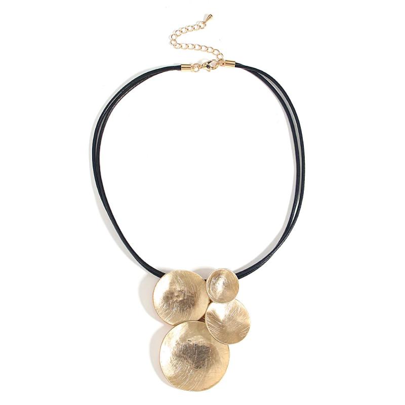 Vintage Circles Pendant Necklace for Women Leather Necklaces Choker