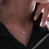 A-Z Letter Pendant Necklace Pave Zirconia Stainless Steel Chain Necklace Jewelry