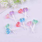 10pcs Glitter Heart Lollipop Resin Charms for DIY Jewelry