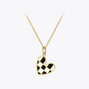 Kpop Grid Heart Necklace Pendant Stainless Steel P213278