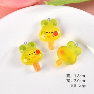 10Pcs Glow in the Dark Rabbit Ice Cream Resin Charms Pendant DIY Craft Accessori