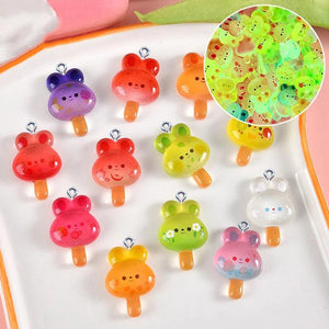 10Pcs Glow in the Dark Rabbit Ice Cream Resin Charms Pendant DIY Craft Accessori