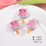 10Pcs Glow in the Dark Rabbit Ice Cream Resin Charms Pendant DIY Craft Accessori