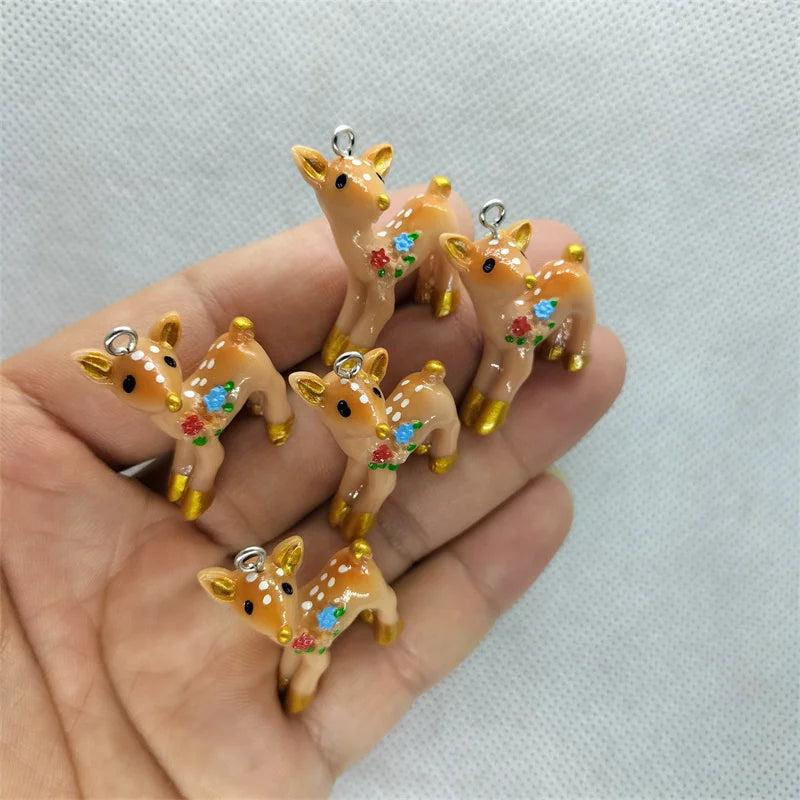 10pcs Cartoon Deer Charms Resin Animal Pendants for DIY Jewelry Making