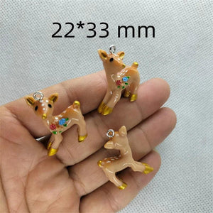 10pcs Cartoon Deer Charms Resin Animal Pendants for DIY Jewelry Making