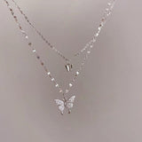 Double Layer Silver Butterfly Necklace for Women S-N173