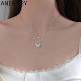 Double Layer Silver Butterfly Necklace for Women S-N173