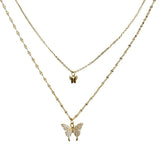 Double Layer Silver Butterfly Necklace for Women S-N173