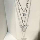 Double Layer Silver Butterfly Necklace for Women S-N173