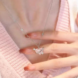 925 Silver Star Heart Y2K Necklace Pink Zircon Choker Jewelry Gift