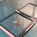 925 Silver Star Heart Y2K Necklace Pink Zircon Choker Jewelry Gift