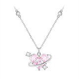925 Silver Star Heart Y2K Necklace Pink Zircon Choker Jewelry Gift