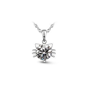 925 Sterling Silver Cat Necklace with Zircon Purple for Women