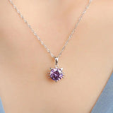 925 Sterling Silver Cat Necklace with Zircon Purple for Women