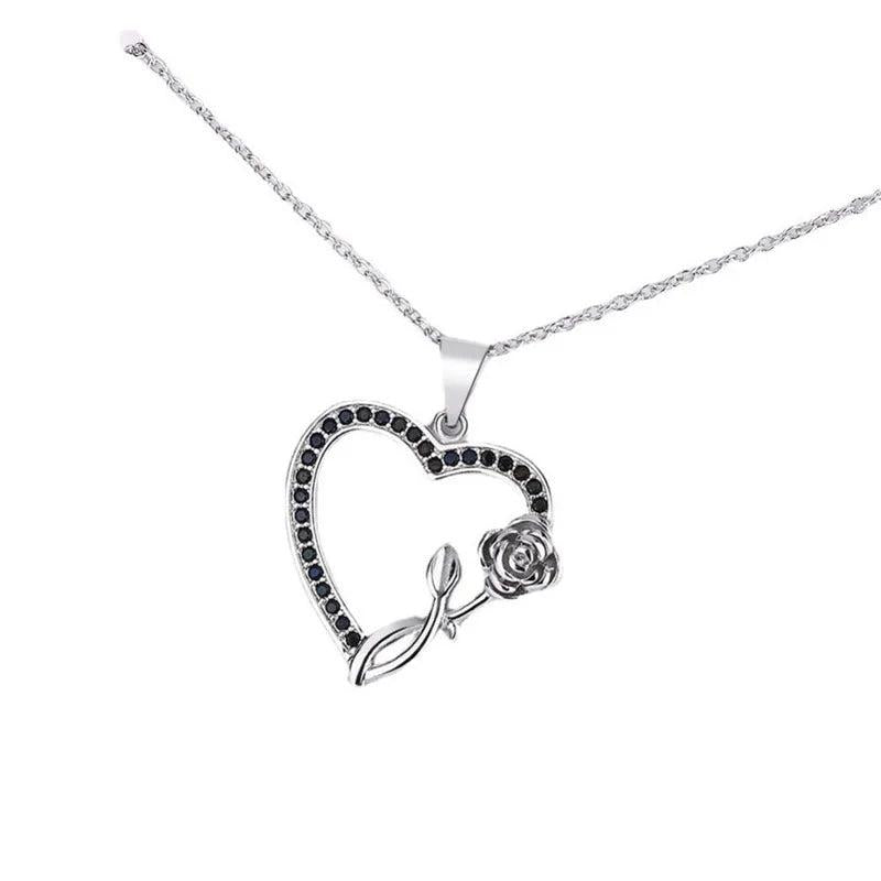925 Silver Heart Pendant Necklace Zircon Clavicular Chain Jewelry