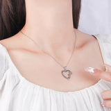 925 Silver Heart Pendant Necklace Zircon Clavicular Chain Jewelry