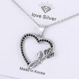 925 Silver Heart Pendant Necklace Zircon Clavicular Chain Jewelry