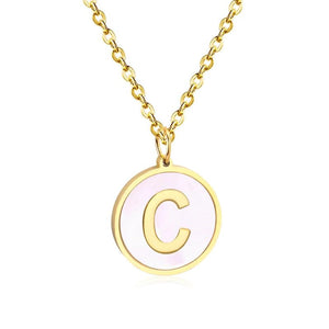 Vintage Initial 26 Letters A-Z Shell Pendant Necklace Stainless Steel