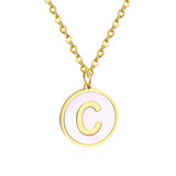 Vintage Initial 26 Letters A-Z Shell Pendant Necklace Stainless Steel