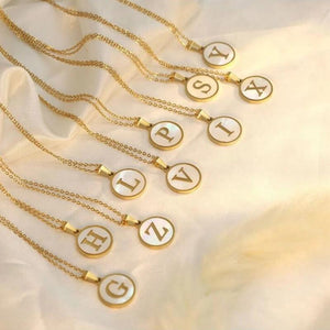 Vintage Initial 26 Letters A-Z Shell Pendant Necklace Stainless Steel