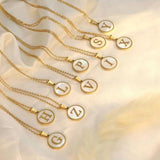 Vintage Initial 26 Letters A-Z Shell Pendant Necklace Stainless Steel
