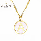 Vintage Initial 26 Letters A-Z Shell Pendant Necklace Stainless Steel