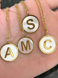 Vintage Initial 26 Letters A-Z Shell Pendant Necklace Stainless Steel